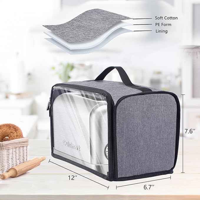 Toaster Cover with Base for 2 Slice Wide Slot, Dust Covers Compatible with Cuisinart 2 Slices, Toaster Bags with Zipper Closure (Cover Only)