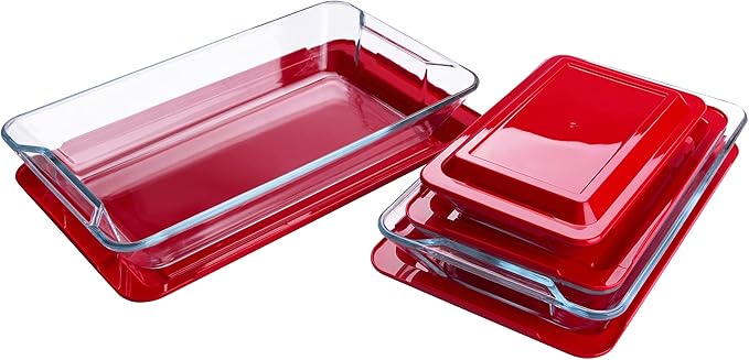 Set of 8 PCS Nesting Tempered Glass Bakeware Set, 4x Glass Baking Dishes and 4x BPA Free Lids. Oven, Refrigerator and Dishwasher Safe.
