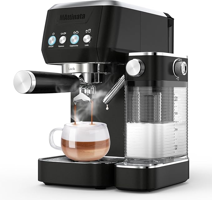 MAttinata Cappuccino Machine 20 Bar, Professional Espresso Machines for Home and Office with Automatic Milk Frothering System, Barista Compact Latte Maker for Coffee Lovers, Stainless Steel-Black