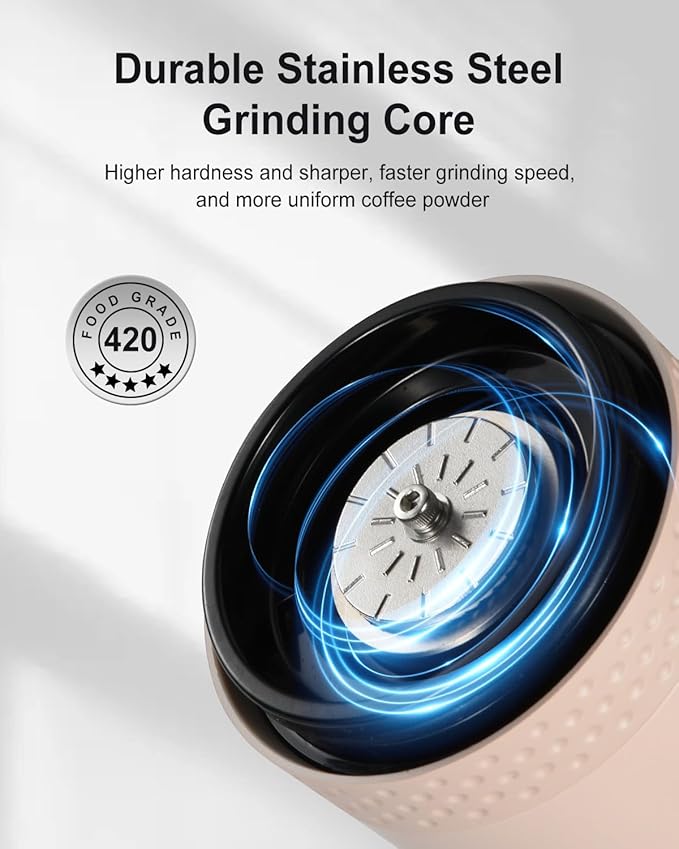 Portable Electric 420 Stainless Steel Burr Coffee Grinder, Rechargeable Espresso Grinder with 38 Adjustable Grind Settings