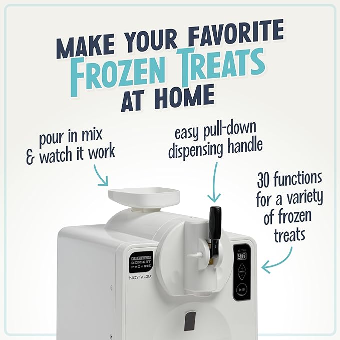 Nostalgia Easy-Dispensing Soft Serve Ice Cream & Frozen Dessert Machine, Makes 1 Quart of Ice Cream, Milkshakes, Frozen Yogurt, Gelato in Minutes, Ice Cream Sandwiches, With LED Display, White