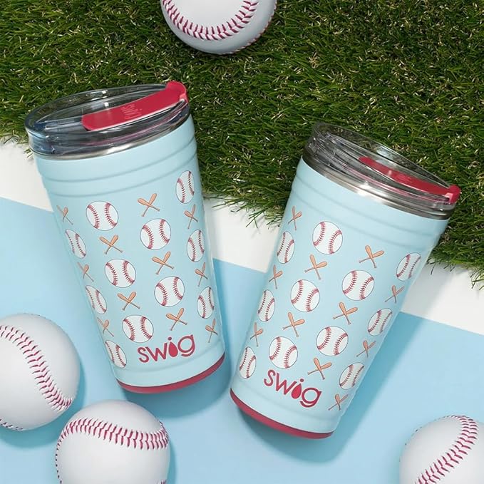 Swig Life 24oz Party Cup, Stackable Insulated Travel Coffee Tumbler with EZ Slider Lid, Cup Holder Friendly, Stainless Steel 24 oz Tumbler, Reusable Coffee Mug (Home Run)