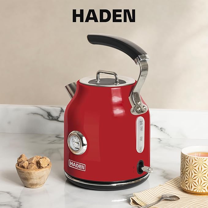 Haden Dorset Wide Slot Stainless Steel 2 Slice Retro Toaster and Dorset 1.7 Liter Stainless Steel Electric Water Kettle, Red