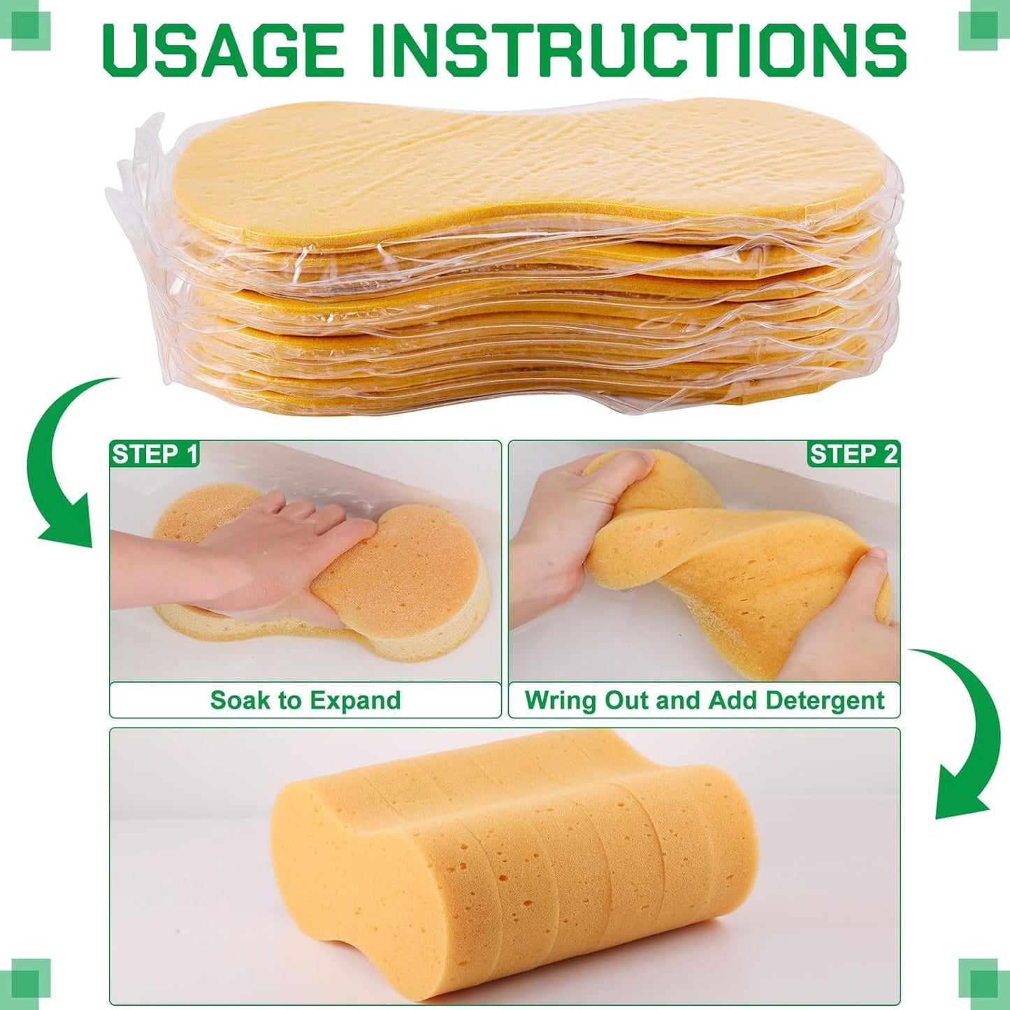 Vesici 48 Pack Car Wash Sponges Large Sponges Bulk Big All-Purpose Scrubber Thick Foam Car Cleaning Supplies for Washing Boat Kitchen Household with Single Vacuum Compressed Packing (Earthy Yellow)