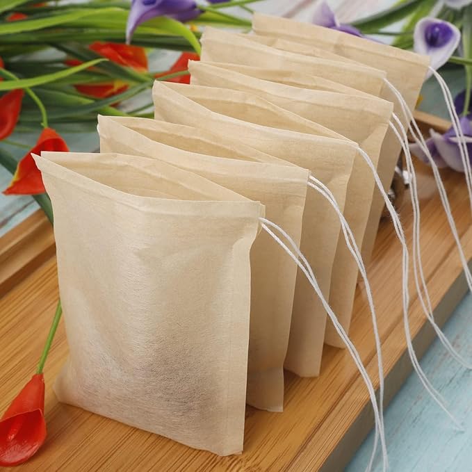 400 PcsTea filter bag, 100% natural wood pulp paper material, disposable tea soaking device, empty tea bag with drawstring, for loose leaf tea (3.5 x 2.75 inches)