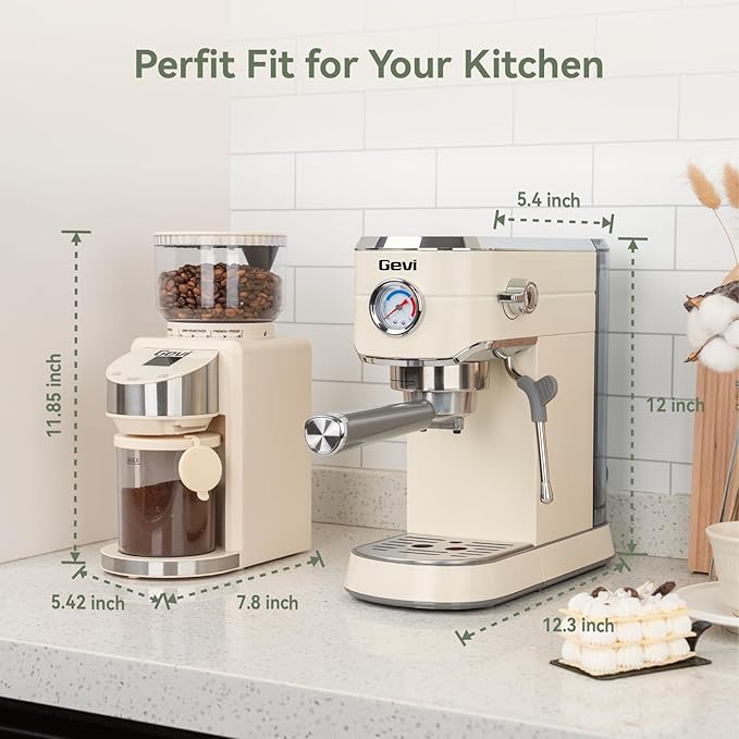 Gevi Espresso Machine 20 Bar with Grinder, Professional Espresso Maker with 35 Precise Grind Settings Burr Coffee Grinders Combos, Super-Automatic Espresso Machines, Ideal for Coffee Lover