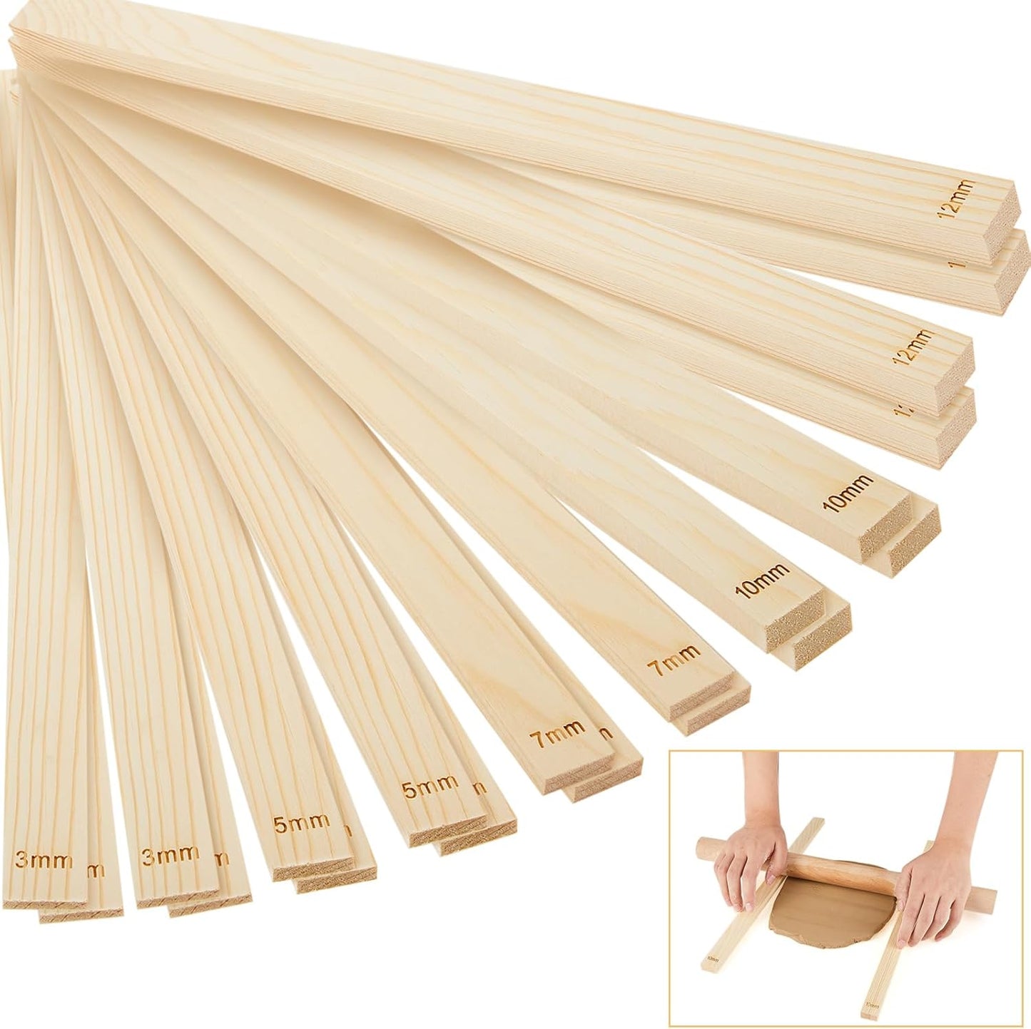 Sasylvia 20 Pcs Pottery Teaching Rolling Mud Stick Guide Mudboard Guide Wooden Strips Rolling Pin Guides Pottery Tools and Supplies for Manual Polymer Clay Tool Gift Craft(Multi Sizes)