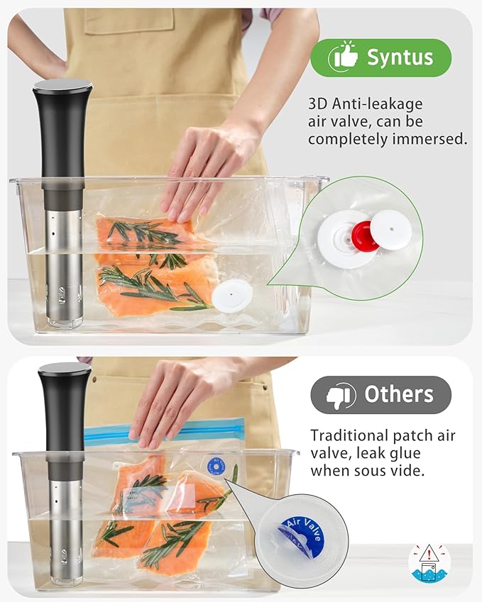 Syntus Vacuum Sealer Bags for Food, 10 Pcs Medium Size 10" x 13.8" Food Storage Bags for Sous Vide Cooking Microwave Heating, Air Valve Zipper Bags & Zip Clips