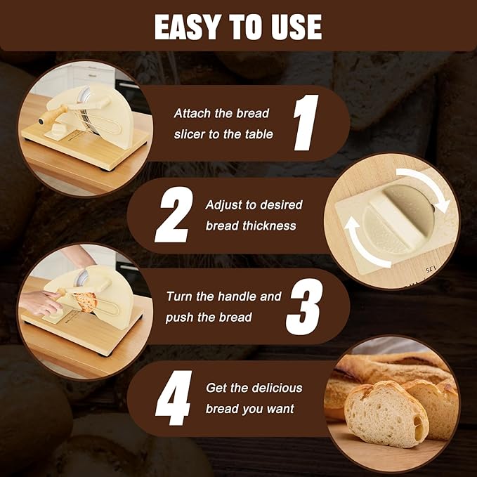 Upgrade Manual Bread Slicer for Homemade Sourdough Bread, Adjustable Thickness with Stainless Steel Serrated Blade, Even Slicing Guide, Non-Slip Suction Cups – Ideal for Home Kitchens and Bakeries