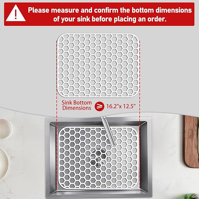 Bestjing Silicone Sink Protectors for Kitchen Sink - 16.65"x12.2" Kitchen Protector Accessory, Non-Slip Heat Resistant Mat for Bottom of Farmhouse Porcelain Stainless Steel (White)