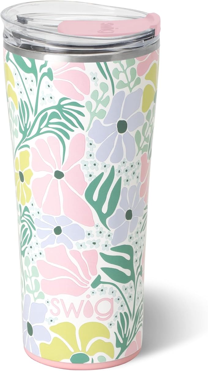 Swig Life 22oz Insulated Tumbler, Travel Coffee Tumbler with Lid, Cup Holder Friendly Travel Coffee Mug, Stainless Steel (Garden Party)