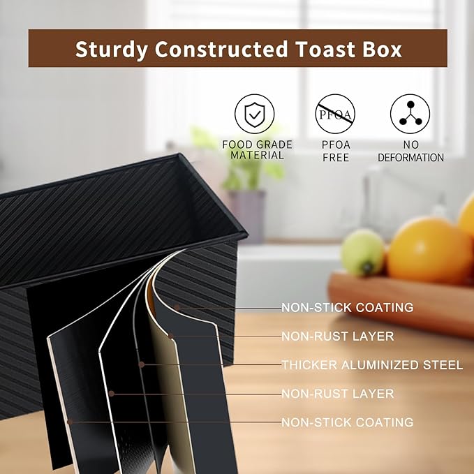 Family-Size Bread Pan and Large Muffin Pan Set of 4, Black Pullman Loaf Pans (2.2lb & 1lb) with Lids, Jumbo Muffin Pans with 50Pcs Liners, Non-Stick for Large Gatherings & Small Batch Baking