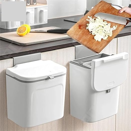 Hanging Trash Can, Kitchen Garbage Bin Waste Bins, Plastic Wall-Mounted Trash Can Adhesive Storage Garbage Bin with Lid Cabinet Hanging Bathroom Trash Can Home Kitchen Accessories (Color : B)