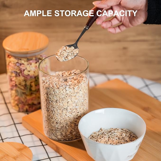 Liuruiyu Glass Food Storage Jars Set of 8,26oz-Glass Storage Containers Clear Glass Food Canister with Bamboo Lid Airtight For Serving Tea, Coffee, Flour,Candy, Cookie, Spice(Round-80CMx150CM)