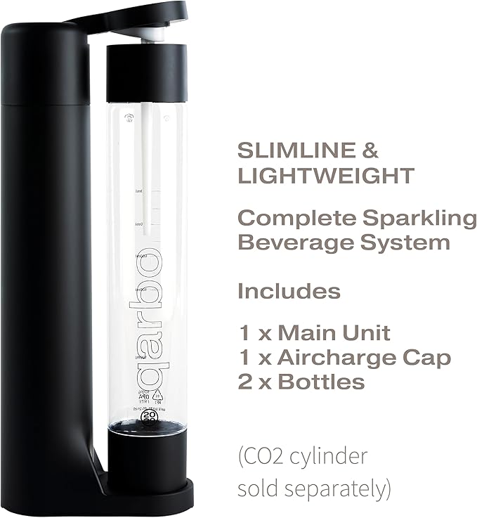 Twenty39 qarbo CLASSIC Sparkling Water Maker Machine - Soda Beverage Carbonator for Home, Seltzer & Carbonated Beverage Dispenser, Water Carbonation Fizz Maker (Matte Black)