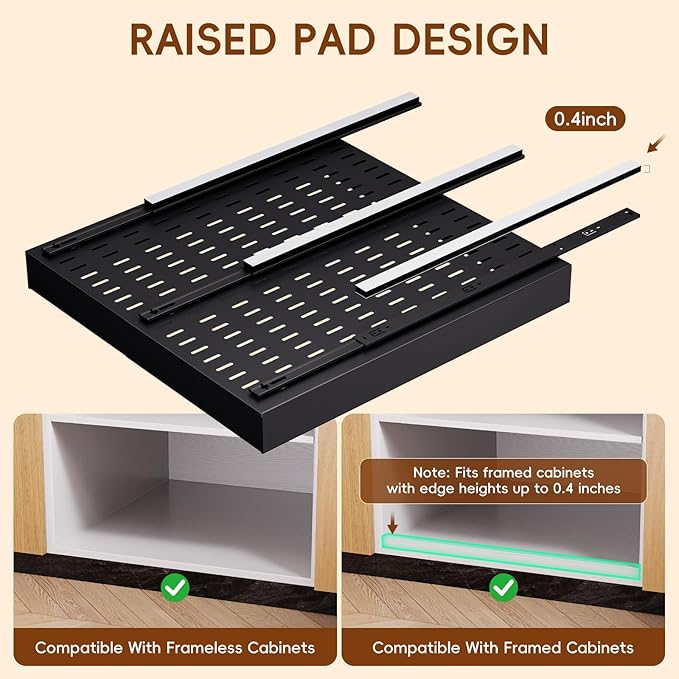 OneDream 2 Pack Pull Out Cabinet Organizer, 21" Deep Slide Out Drawers for Kitchen Cabinets, No Drill Adhesive Pull Out Drawers for Cabinets, Back Roll Out Shelves Adjustable Width 12.05"-20.4"