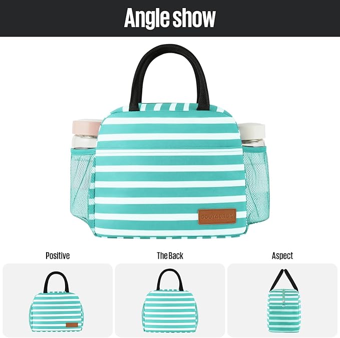 douyadady Lunch Bag Women/Men Lunch Box Women/Men (Baby blue+White Stripes)