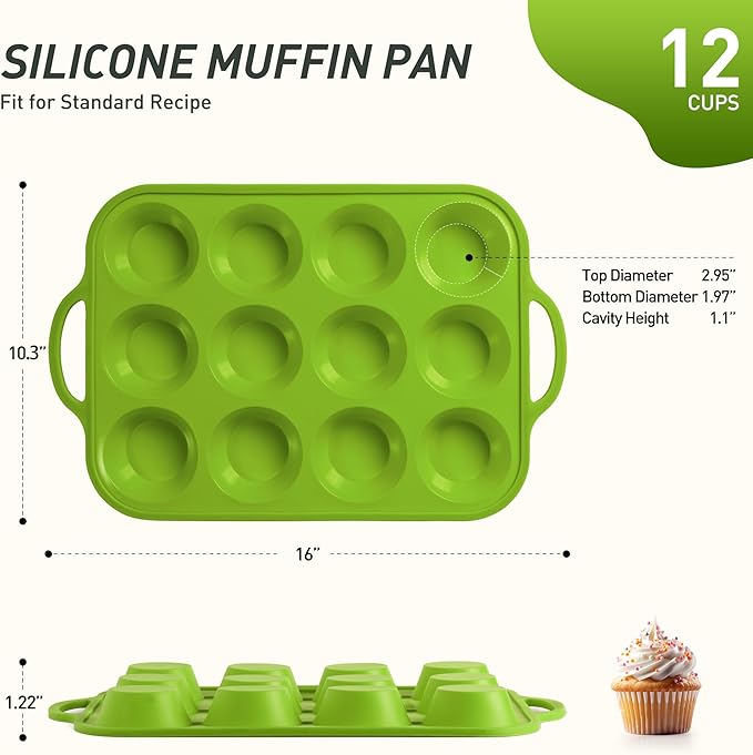 Socisen 12 Cups Silicone Muffin Pan with Metal Reinforced Frame Regular Size Cupcake Pan Tray Egg Bites Silicone Circle Cookie Molds Muffin Tin Tart Pans Baking Sheet Set for Oven Dishwasher Safe