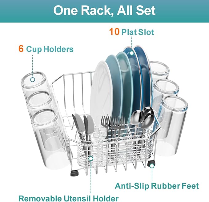 GSlife Mini in Sink Dish Drying Rack - Stainless Steel Small Dish Drainer for RV Kitchen Apartment Sink, 9.5" W x 13.4" L