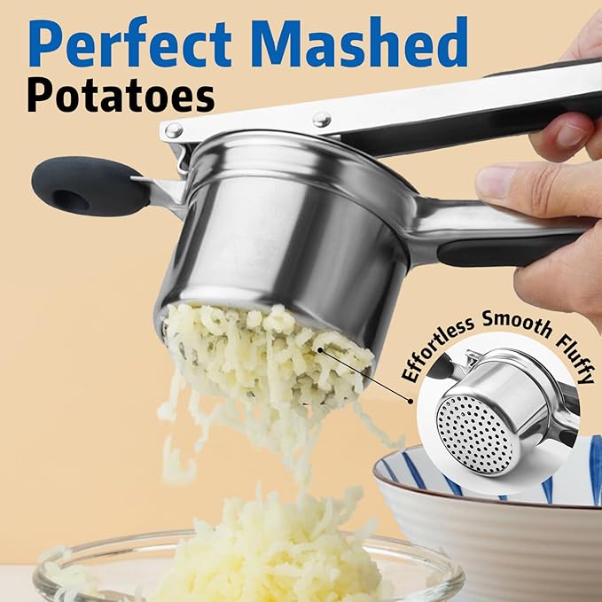 15 oz Stainless Steel Potato Ricer with 3 Interchangeable Plates, Large Capacity, Dishwasher Safe, Silicone Handles, Perfect for Mashed Potatoes, Baby Food, Vegetables & More