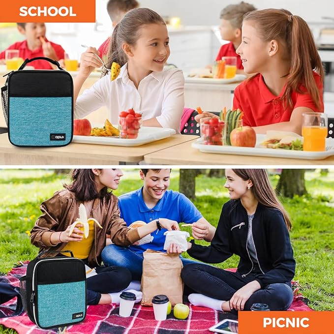 opux Premium Insulated Lunch Box, Soft School Lunch Bag for Kids Boys Girls, Leakproof Small Lunch Pail Men Women Work, Reusable Compact Cooler Tote Lunchbox for Office Adult, Turquoise