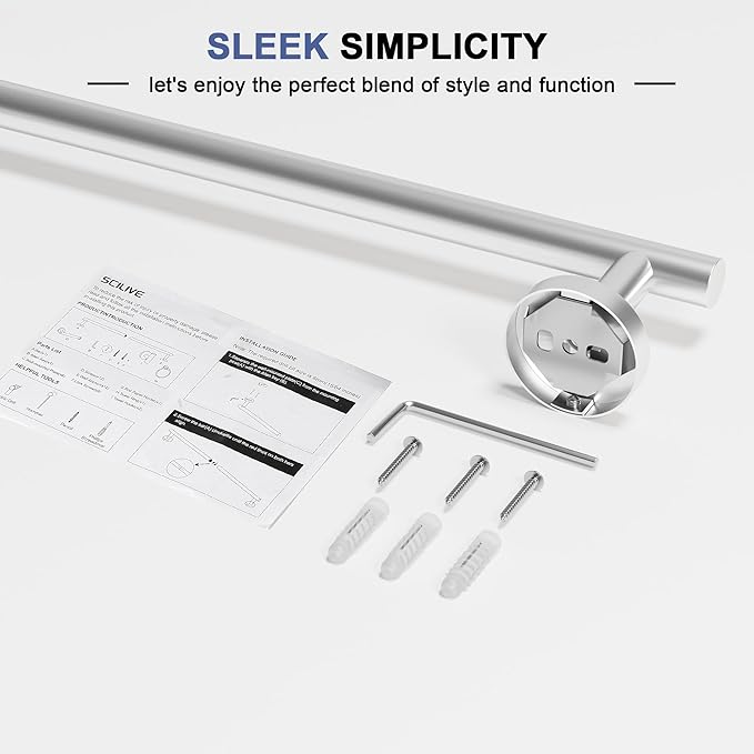 Brushed Nickel Towel Bar, 18 Inch Towel Racks for Bathroom Wall Mounted, SUS304 Stainless Steel Bathroom Towel Holder, Total Length 20.4 Inch Towel Bars