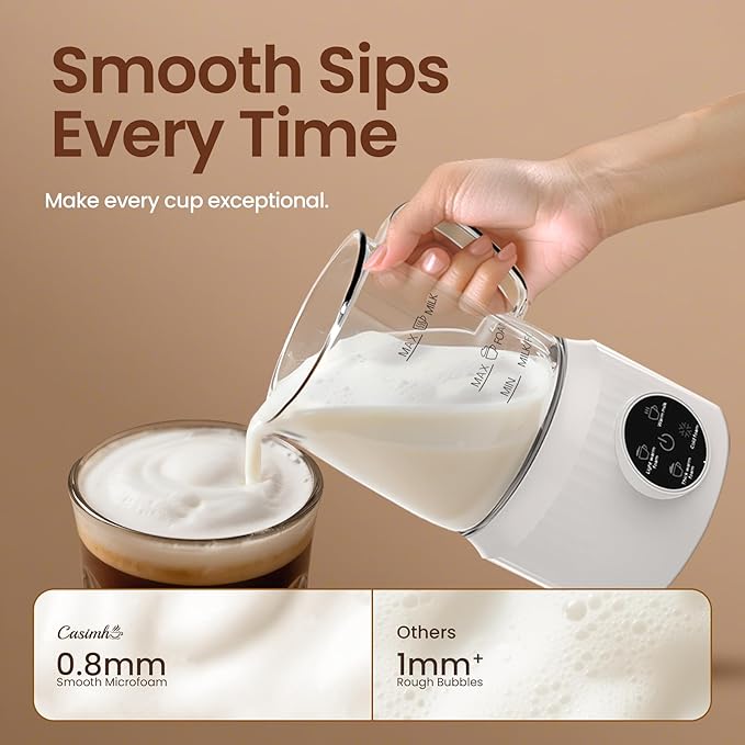 Casimhu 4-in-1 Milk Frother, Electric Milk Frother and Steamer with LED Touch Screen, Ceramic Lining Bottom, Milk Warmer 13.52oz for Lattes, Cappuccinos, and Macchiatos at Home, White