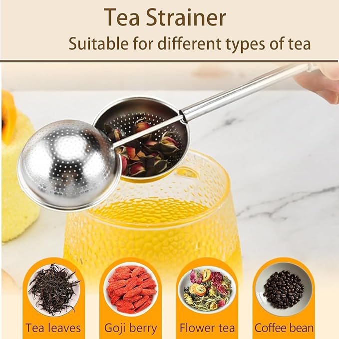 2pcs Stainless Steel Loose Tea Leaf Steeper&Sugar Shaker Duster Sifter 2 in 1, tea ball for loose leaf tea,tea strainers One-Hand Operated Spring-Loaded