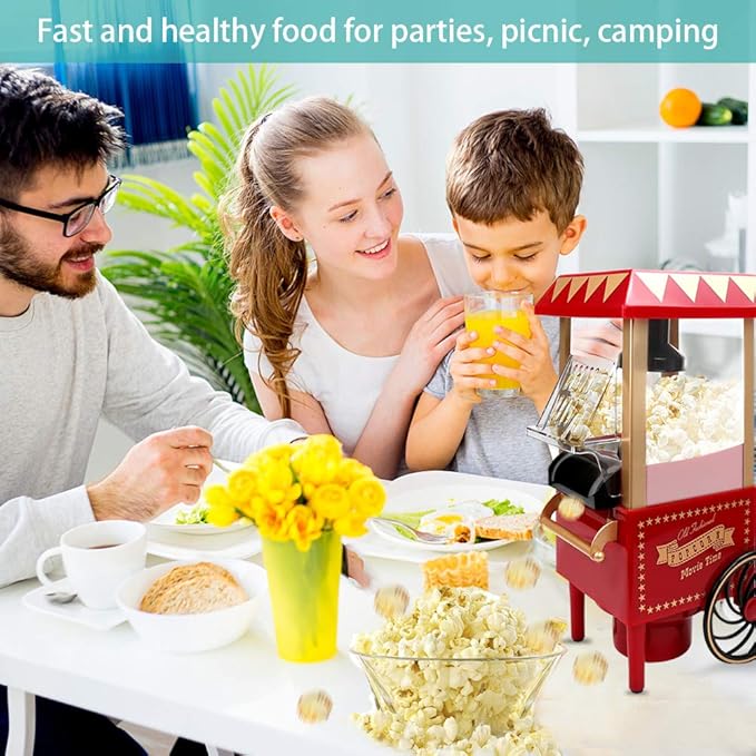 Hot Air Popcorn Machine, Popcorn Maker, 1200W Home Electric Popcorn Popper with Kernel Measuring Scoop, Healthy Oil-Free & BPA-Free for Home, Birthday Party, Movie Night or Christmas (Small)