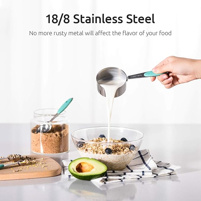 U-Taste 18/8 Stainless Steel Measuring Cups and Spoons Set and 18/0 Stainless Steel Offset Icing Spatula Set (Aqua Sky)