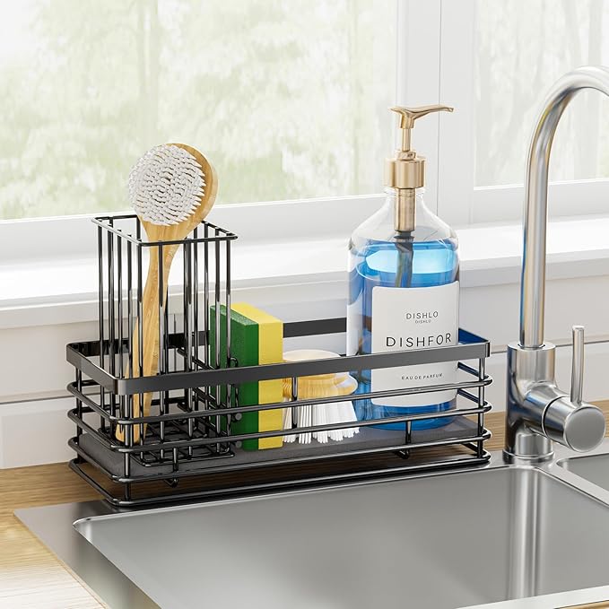 Yofidra Sponge Holder for Kitchen Organizer: Sink Caddy with Instant Drying Stone, Metal Stainless Steel, 9.5" X 3.5" X 5.2" Home Decor Storage and Organization Accessories