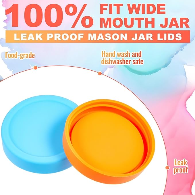 Teenyyou 6 Pcs Silicone Wide Mouth Lids Mason Jar Lids Thickened Leak Proof Lid for 86 mm All Wide Mouth Mason Jars, Reusable Large Canning Jar Caps Housewarming Gift (Classic)