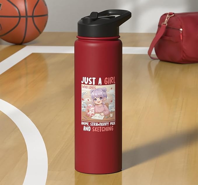 Just a Girl Who Loves Anime Strawberry Milk and Sketching Stainless Steel Insulated Water Bottle