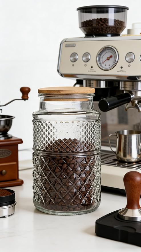 Large Glass Storage Jar, 60 FL OZ Glass Food Storage Containers with Bamboo Lid, Kitchen Containers Cereal Canisters Decorative Jar for Candy Snack Cookies Coffee Tea Nuts Airtight Jars