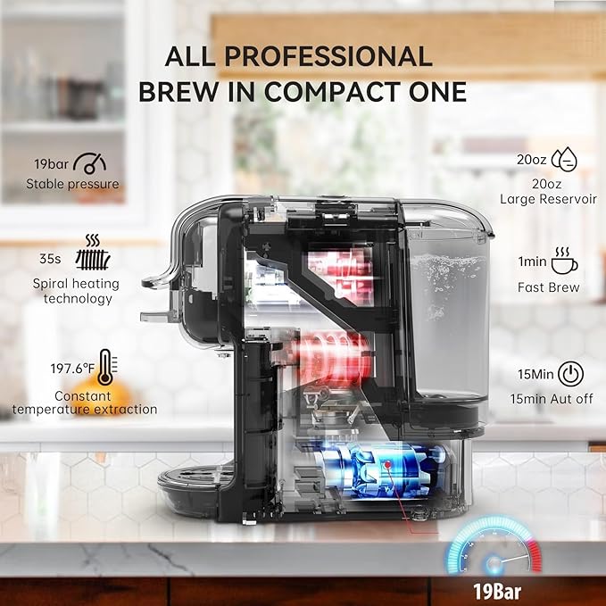Multi-Capsule Coffee Maker, Hot/Cold Coffee Maker, Milk, ESE Pod Ground Coffee, Cafeteria, 19 Bar, 5 in 1 (Color : H2B M1A BK, Size : CHINA_UK)