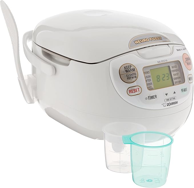 Zojirushi CD-LFC30 Panorama Window Micom Water Boiler and Warmer, 101 oz/3.0 L, White & NS-ZCC10 Neuro Fuzzy Rice Cooker, 5.5-Cup, White
