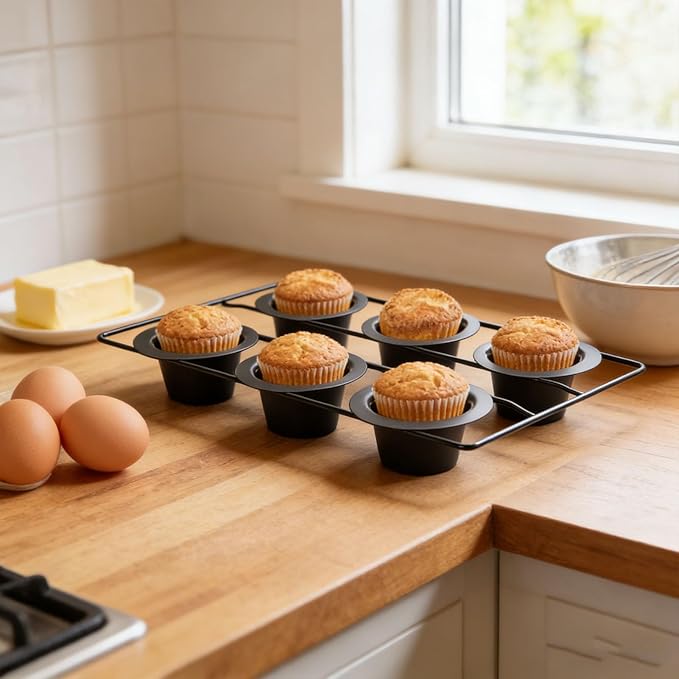 LICAEVEY Professional 6 Cup Popover Pan, Deep Non Stick Carbon Steel Bakeware for Yorkshire Pudding & Muffins, Dishwasher Safe Easy Clean Baking Pan