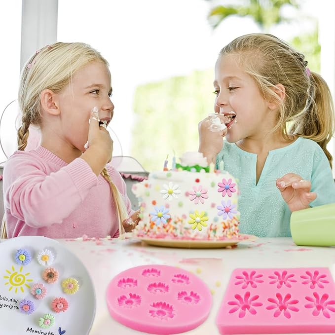 4Pcs Rose Flower Silicone Molds Daisy Chrysanthemum Silicone Molds Small Flower Shapes Fondant Cake Chocolate Molds Polymer Clay Resin Mold for Cake Decoration Candy Ice Cube Soap Wax Making DIY Craft