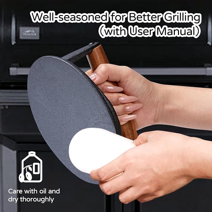 7 Inch Bacon Press, Heavy Duty Cast Iron Grill Press, 2.5 lbs Round Smash Burger Press with Wood Handle & Raised Edge, Food-Grade Griddle Press for Hamburger Bacon Seared Steak Sandwiches and Panini