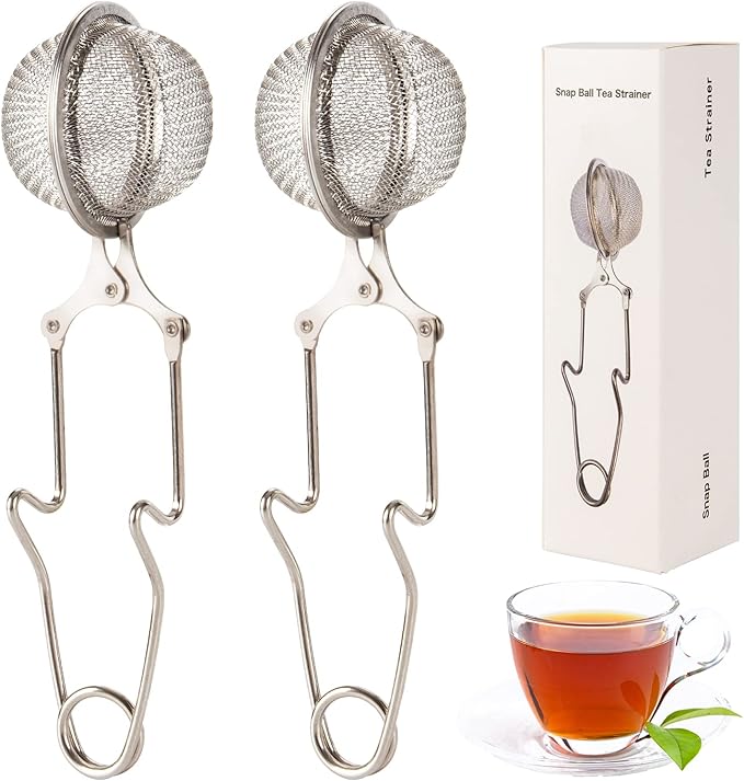 Snap Ball Tea Strainer, Exptolii 2 Pack Stainless Steel Tea Infuser Filter with Handle for Loose Leaf Tea, Spices, Seasonings