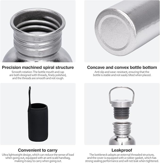 Boundless Voyage Titanium Water Bottle with Lid Wide Mouth Leak-Proof Reusable Sport Drinking Bottle for Camping Hiking Picnic Climbing Running Tea Coffee (750ml-glossy)
