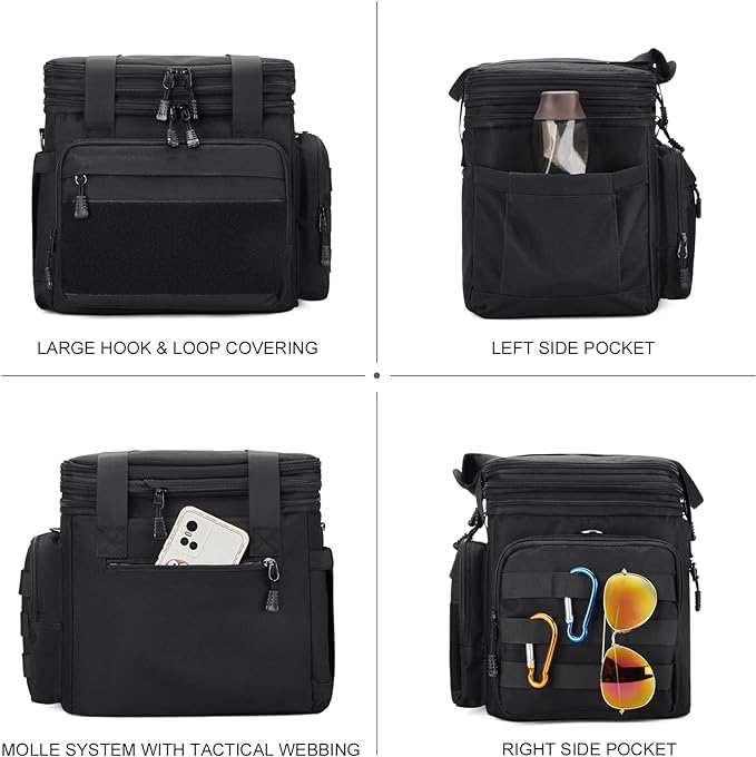 Gafetrey Tactical Lunch Box for Men, Insulated Lunch Bag Adult, Thermal Lunchbox Leakproof Waterproof Cooler Bag, Large Lunch Pail for Work Office Camping Travel (Black)