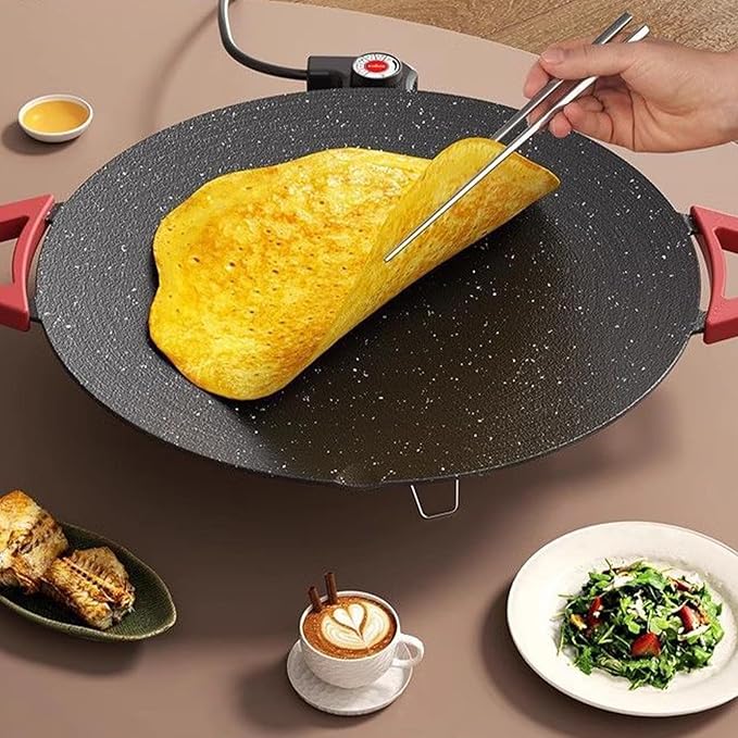 Indoor Smokeless Electric Griddle, Nonstick Round Tabletop Grill with Temperature Control, 1000W Fast Heating, Oil Drain Design for Steaks, Burgers, Pancakes, BBQ (28 cm/11 inch)
