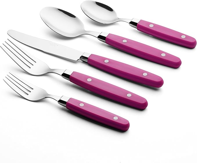 ANNOVA Silverware Set Stainless Steel Cutlery Color Handle With Rivet/Retro Flatware (Pink, 20 Pieces)