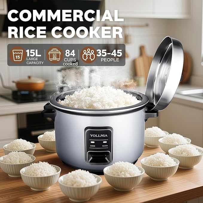 15L Commercial Rice Cooker 84 cup(Cooked) Large Rice Cooker | 24-hour Keep Warm| One Touch Operation, Food Warmer with nonstick pot |1350W Fast Cooking Electric Rice Cooker for Restaurant