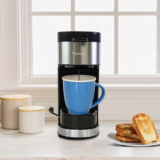 Kenmore Single Serve Coffee Maker – Compatible with Keurig K‑Cup Pods & Ground Coffee, One Cup Brewer, 6–12 Oz Brew Sizes, Travel Mug Friendly, Auto Shut‑Off, Hot & Iced Maquina de cafe, Black