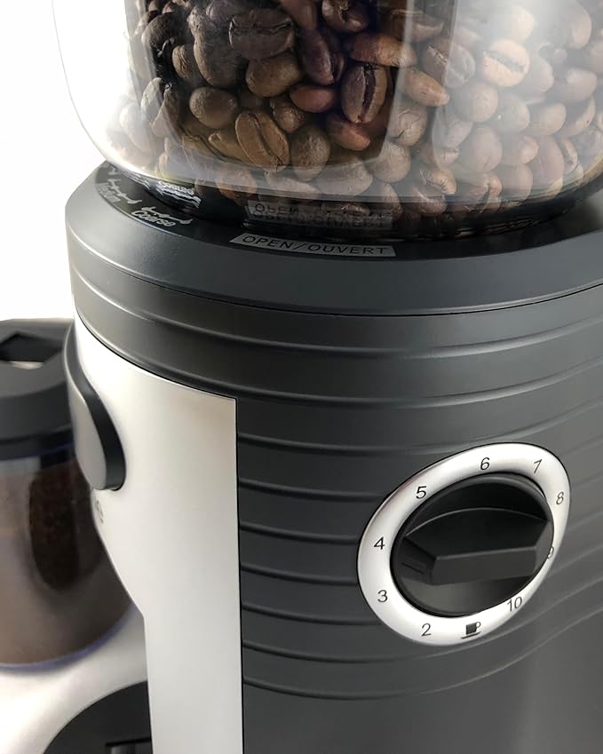 Espressione Professional Conical Burr Coffee Grinder, Black/Silver, 8.5-Oz.