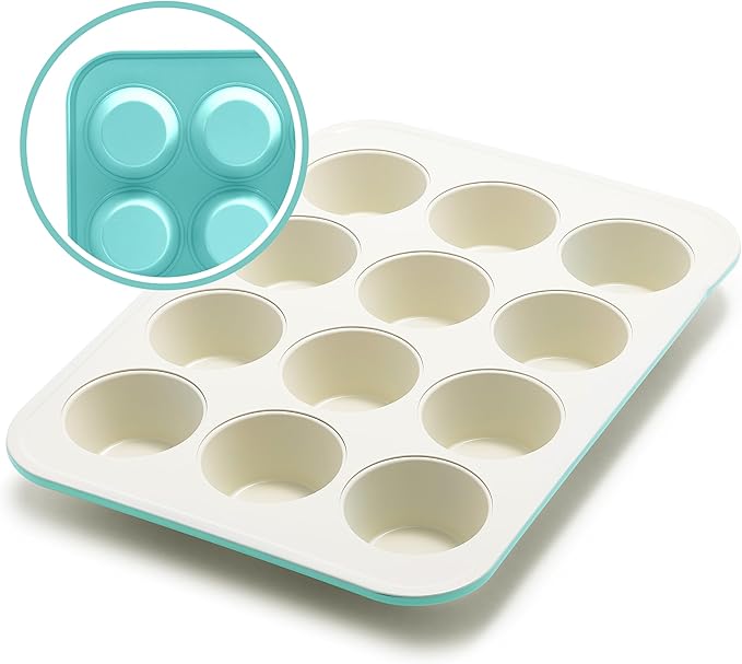 GreenLife 12-Cup Muffin & 13"x9" Cookie Baking Pan Set - Healthy Ceramic Nonstick, Turquoise