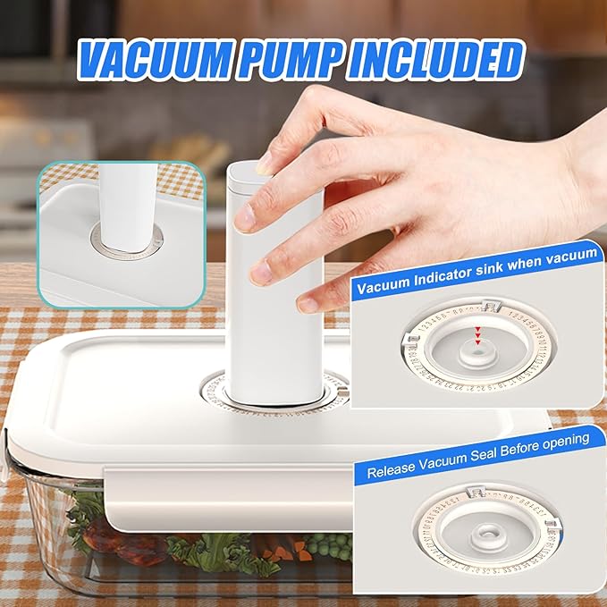 Vacuum Sealer & Food Storage Container for Food, Vacuum Sealer Machine+ 6 Glass Food Storage Containers +10 Food Saver Sealer Bags | Keep Food Fresh Longer,Ideal for Meal Prep, Marinating