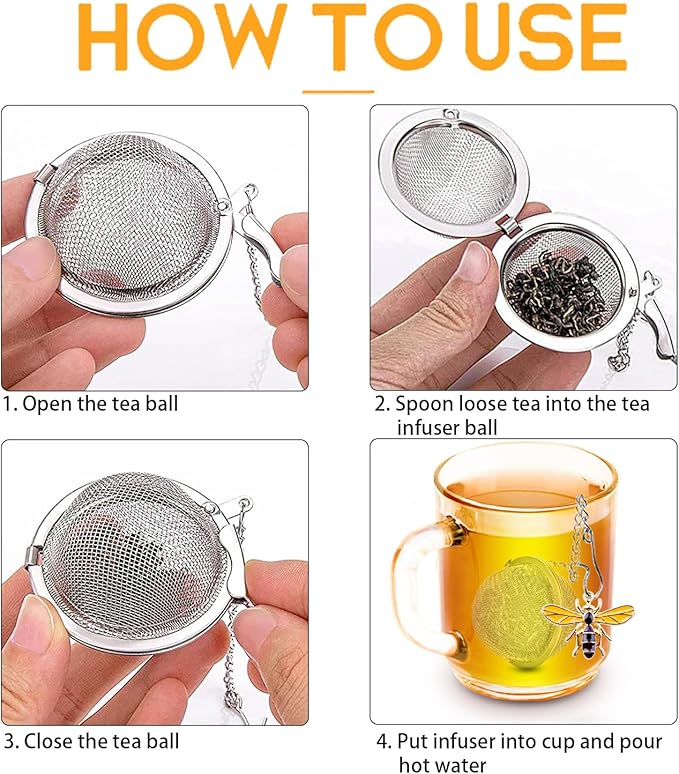 Tea Infuser 2 pcs TeaSanavie Tea Strainer Handmade Honey Bee & Spider Loose Leaf Tea Steeper Tea Ball with Bee Charm Pendant Tea Infusers for Loose Tea
